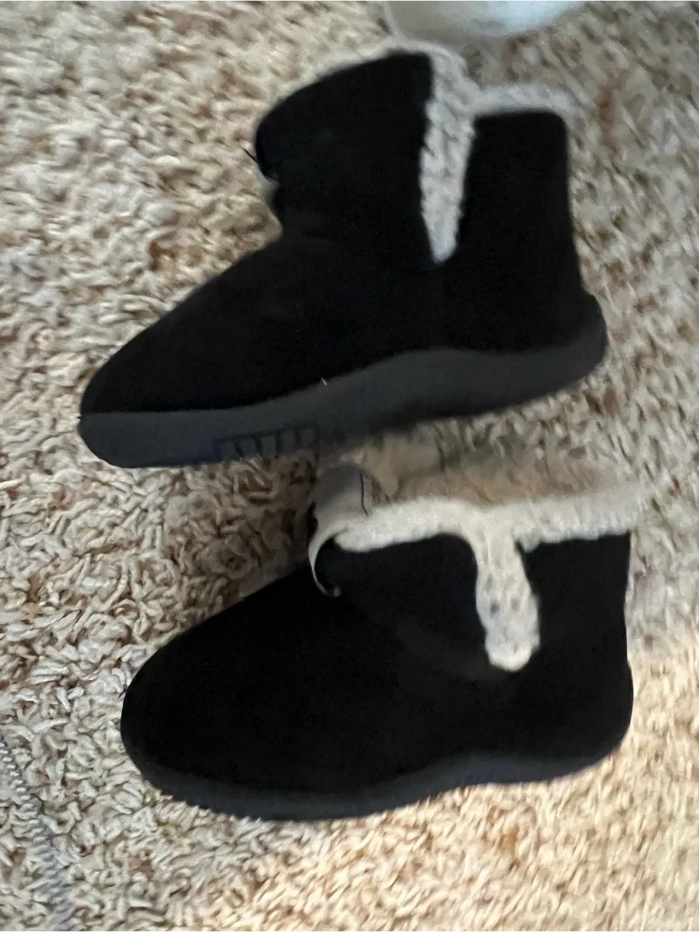Keesky Toddler Winter Black Suede Booties & ivory Faux Fur Lining140mm 14cm US7
